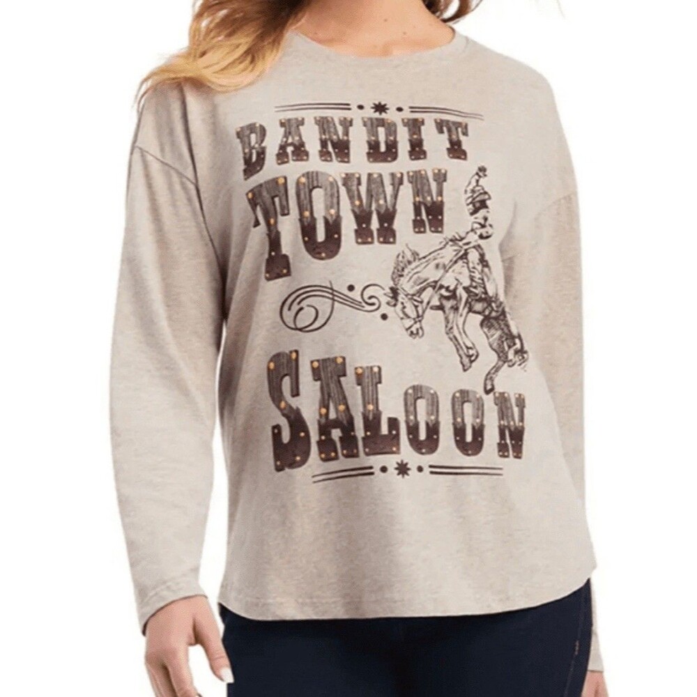 Ariat Bandit Town Saloon Shirt Women M Brown Preowned Cowboy Studded Relaxed Fit - Picture 9 of 10